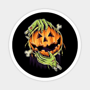 halloween pumpkin in zombie hands Magnet